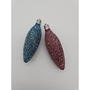Vintage Stardust Sugar Crystal Christmas Bulbs 3.5" Red & Blue x 2